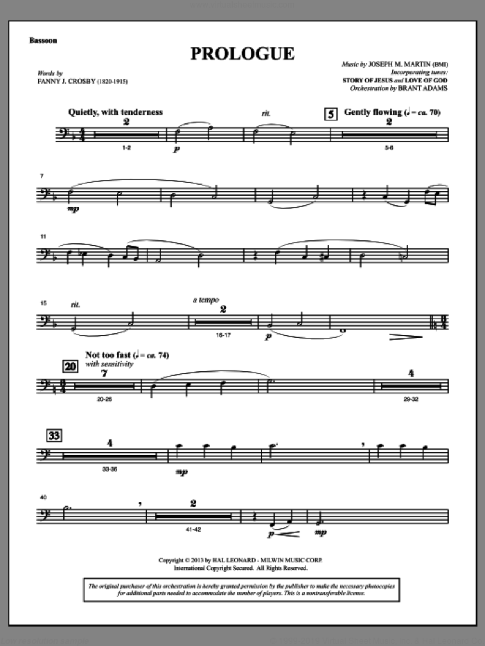 Testimony of Life sheet music for orchestra/band (bassoon) by Joseph M. Martin, intermediate skill level