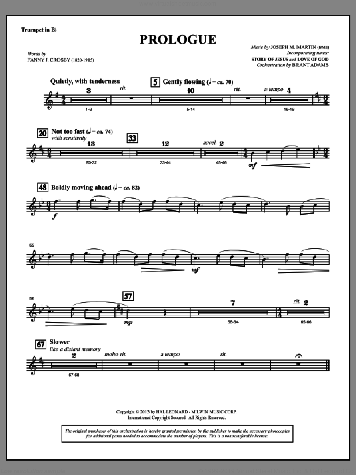 Testimony of Life sheet music for orchestra/band (Bb trumpet) by Joseph M. Martin, intermediate skill level