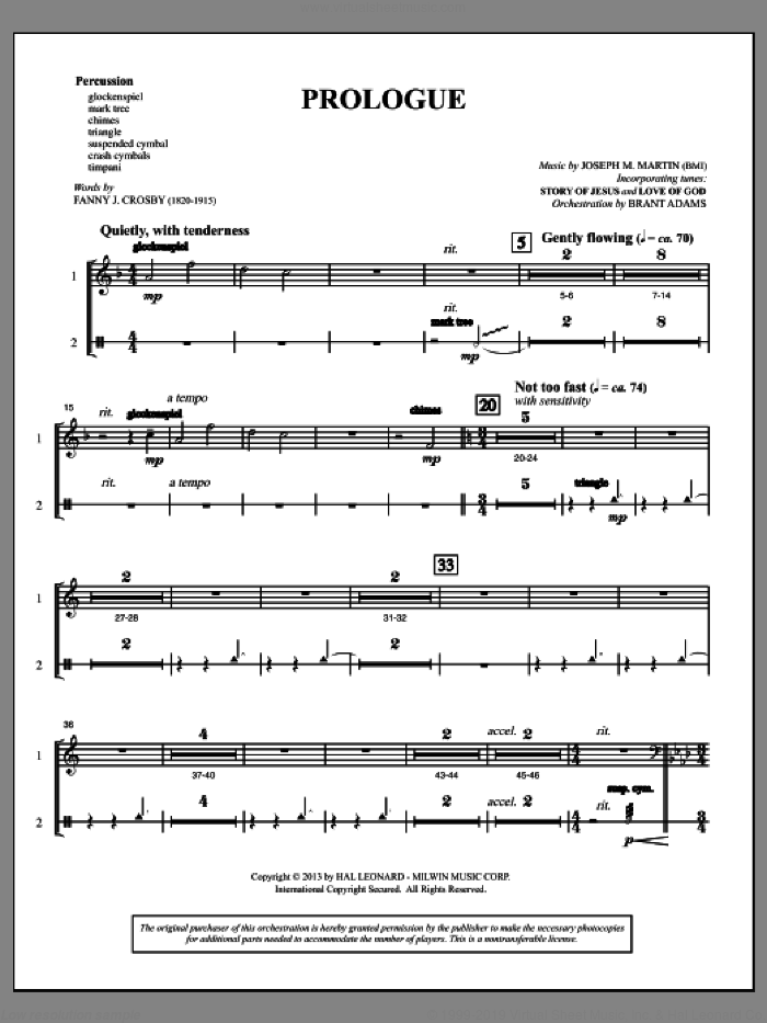 Testimony of Life sheet music for orchestra/band (percussion 1 and 2) by Joseph M. Martin, intermediate skill level