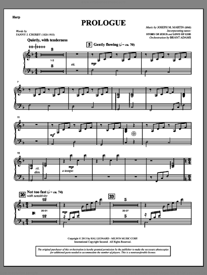 Testimony of Life sheet music for orchestra/band (harp) by Joseph M. Martin, intermediate skill level