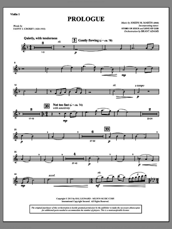 Testimony of Life sheet music for orchestra/band (violin 1) by Joseph M. Martin, intermediate skill level