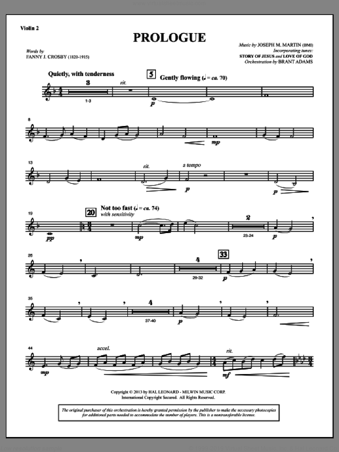 Testimony of Life sheet music for orchestra/band (violin 2) by Joseph M. Martin, intermediate skill level