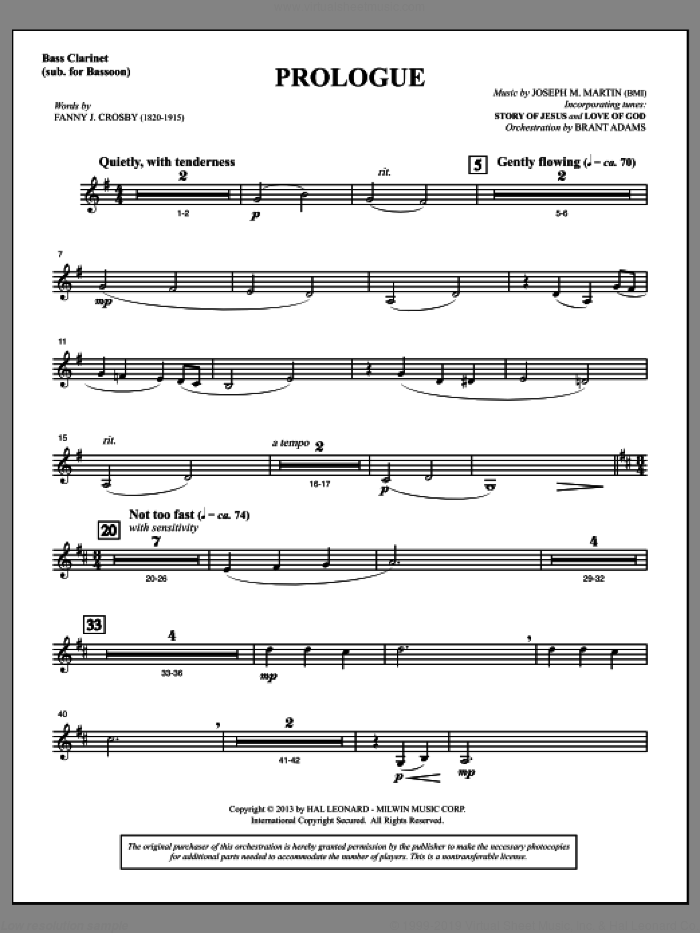 Testimony of Life sheet music for orchestra/band (bass clarinet, sub. bassoon) by Joseph M. Martin, intermediate skill level
