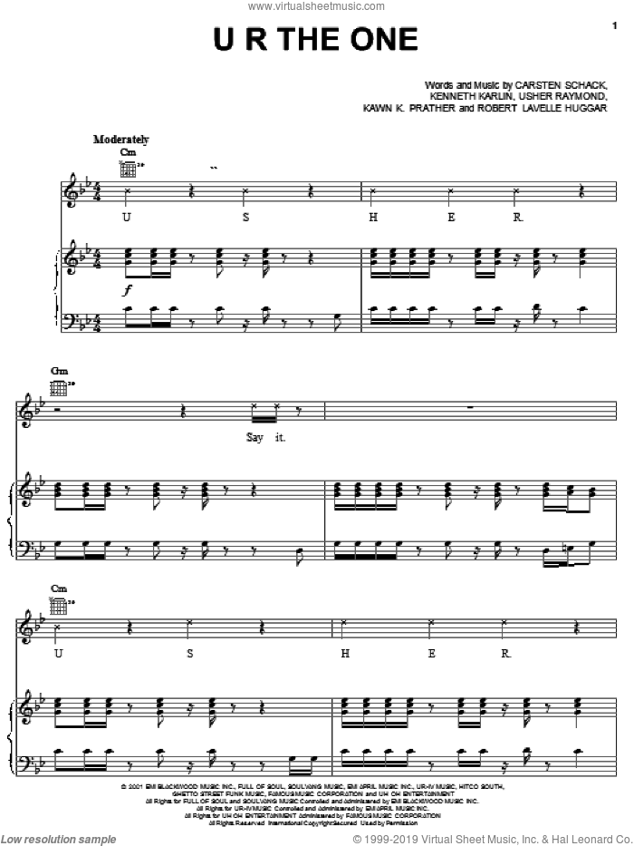 U R The One sheet music for voice, piano or guitar by Gary Usher, Carsten Schack, Kawn K. Prather and Kenneth Karlin, intermediate skill level