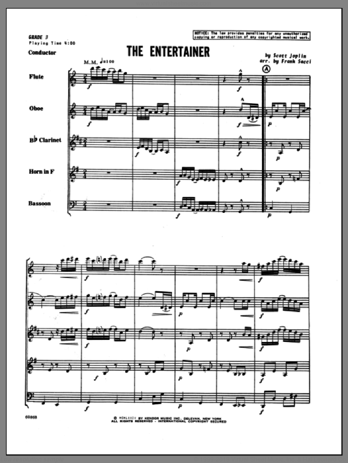 Entertainer, The (COMPLETE) sheet music for wind quintet by Scott Joplin and Sacci, intermediate skill level