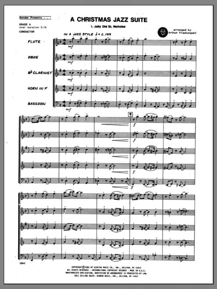 Christmas Jazz Suite, A (COMPLETE) sheet music for wind quintet by Arthur Frackenpohl, intermediate skill level