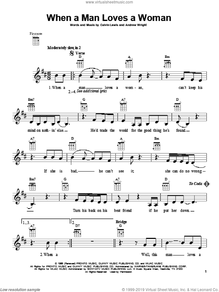When A Man Loves A Woman sheet music for ukulele by Percy Sledge, intermediate skill level