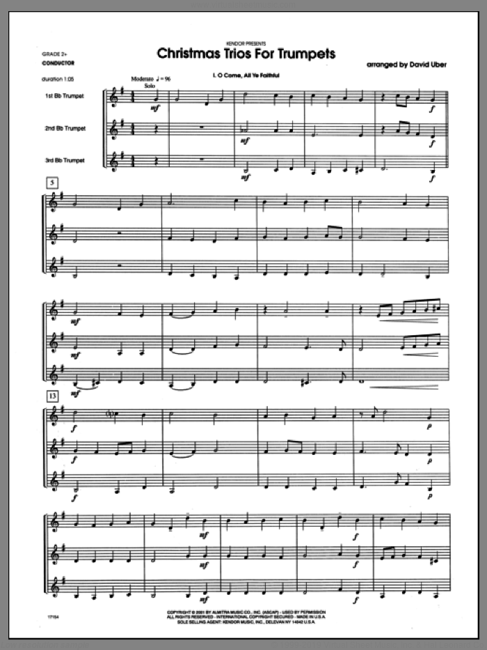 Christmas Trios For Trumpets (COMPLETE) sheet music for three trumpets by Uber, intermediate skill level