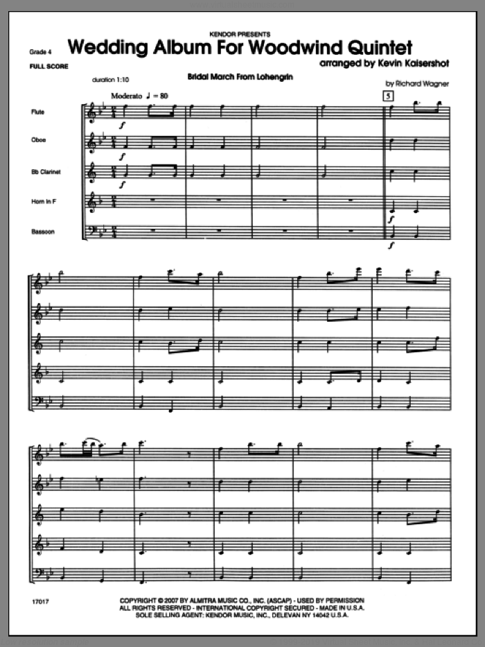 Wedding Album For Woodwind Quintet (COMPLETE) sheet music for wind quintet by Kevin Kaisershot, wedding score, intermediate skill level