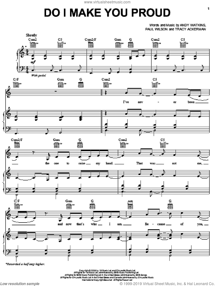 Do I Make You Proud sheet music for voice, piano or guitar by Taylor Hicks, American Idol, Andy Watkins, Paul Wilson and Tracy Ackerman, intermediate skill level