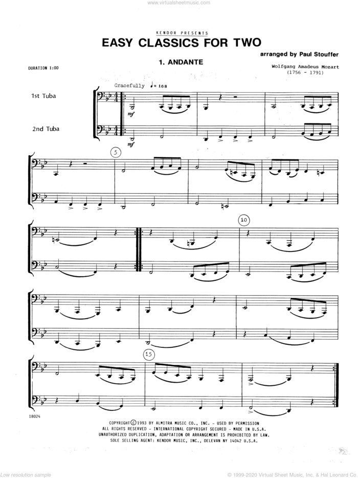 Easy Classics For Two sheet music for two tubas by Stouffer, classical score, intermediate duet