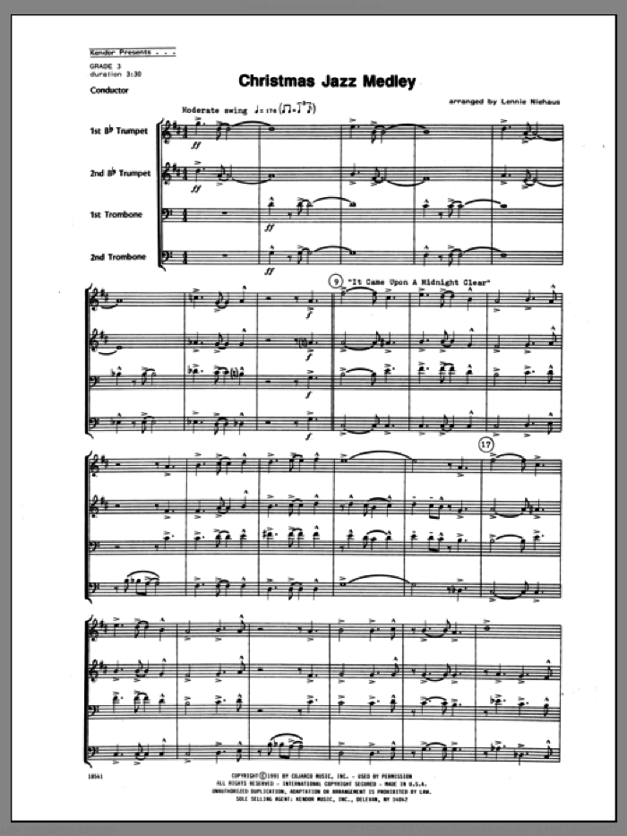 Christmas Jazz Medley (COMPLETE) sheet music for brass quartet by Lennie Niehaus, intermediate skill level