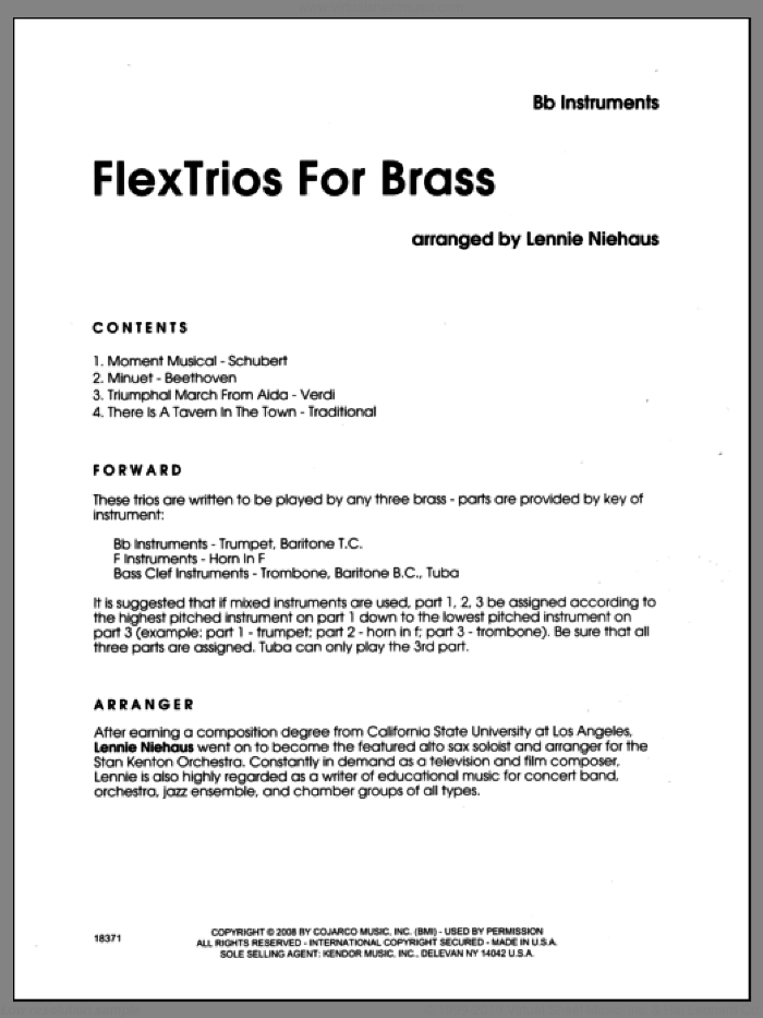 FlexTrios For Brass (Playable By Any Three Brass Instruments) (complete set of parts) sheet music for brass trio by Lennie Niehaus, classical score, intermediate skill level