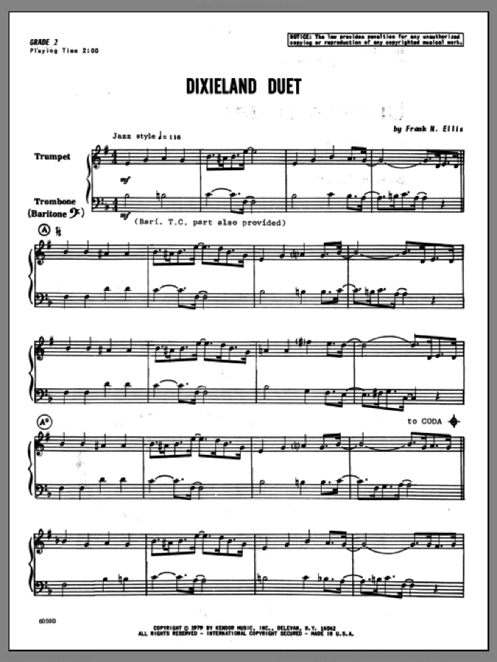 Dixieland Duet (COMPLETE) sheet music for trumpet and trombone by Ellis, intermediate duet