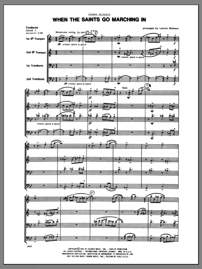 When the Saints Go Marching In (COMPLETE) sheet music for brass quartet by Lennie Niehaus, intermediate skill level