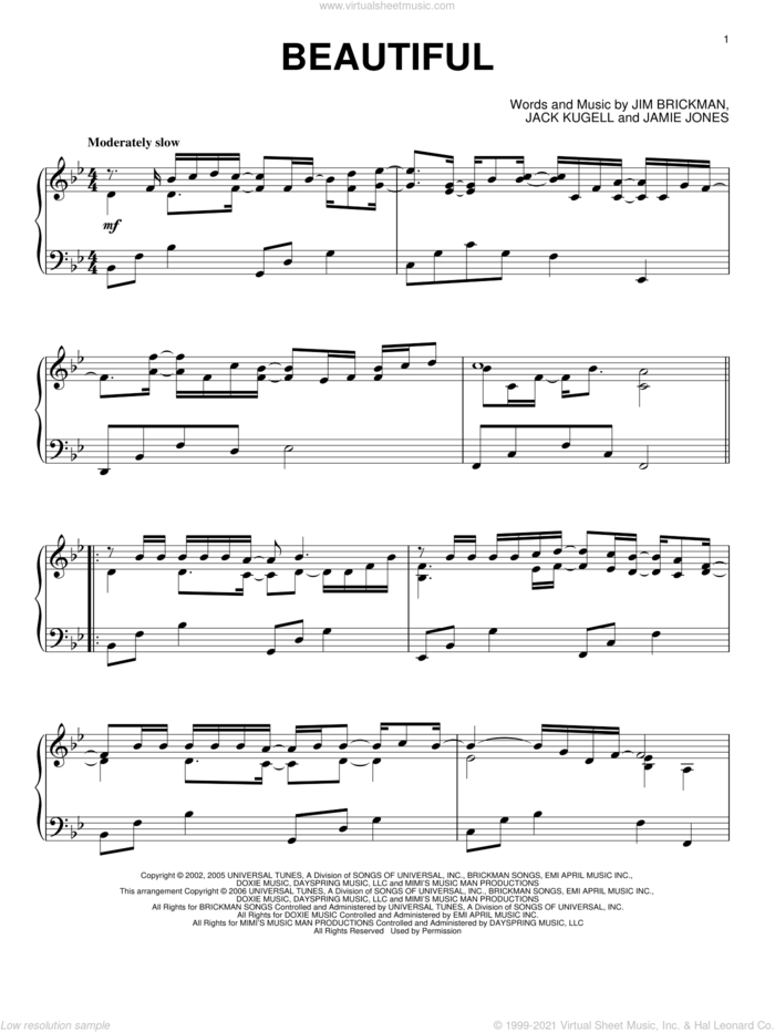 Beautiful sheet music for piano solo by Jim Brickman, Jack Kugell and Jamie Jones, intermediate skill level