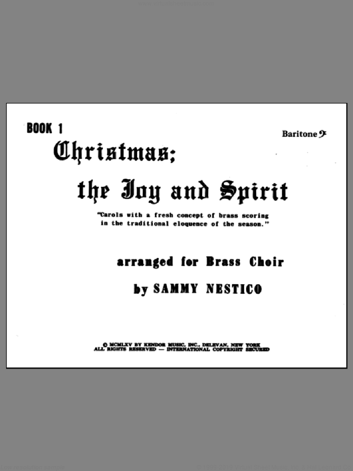 Christmas; The Joy and Spirit - Book 1/Baritone BC sheet music for brass quintet by Nestico, intermediate skill level