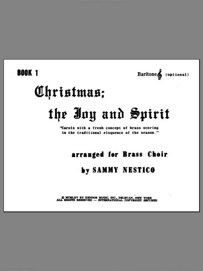 Christmas; The Joy and Spirit - Book 1/Baritone TC (opt.) sheet music for brass quintet by Nestico, intermediate skill level