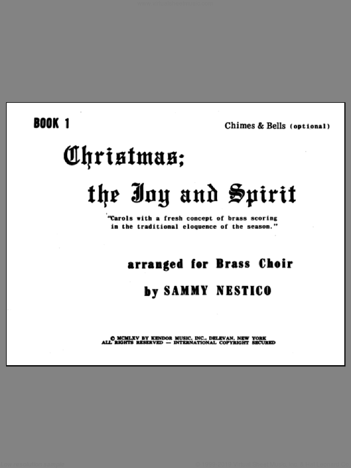 Christmas; The Joy and Spirit- Book 1/Chimes and Bells (opt.) sheet music for brass quintet by Nestico, intermediate skill level