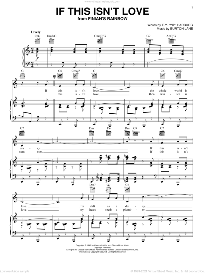 If This Isn't Love sheet music for voice, piano or guitar by Bing Crosby, Burton Lane and E.Y. Harburg, intermediate skill level