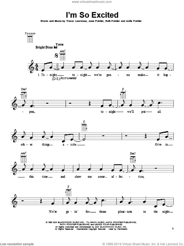 I'm So Excited sheet music for ukulele by The Pointer Sisters, intermediate skill level