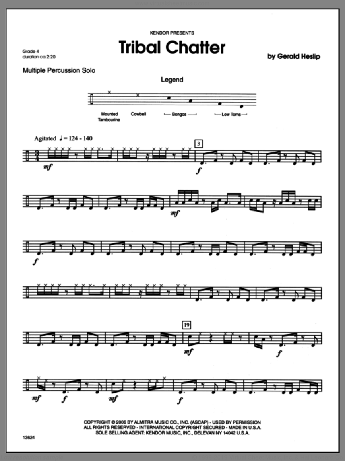 Tribal Chatter sheet music for percussions by Heslip, classical score, intermediate skill level
