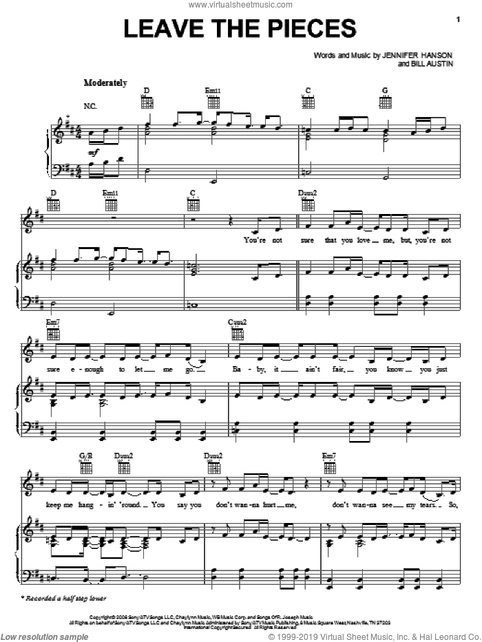 Leave The Pieces sheet music for voice, piano or guitar by The Wreckers, Bill Austin and Jennifer Hanson, intermediate skill level
