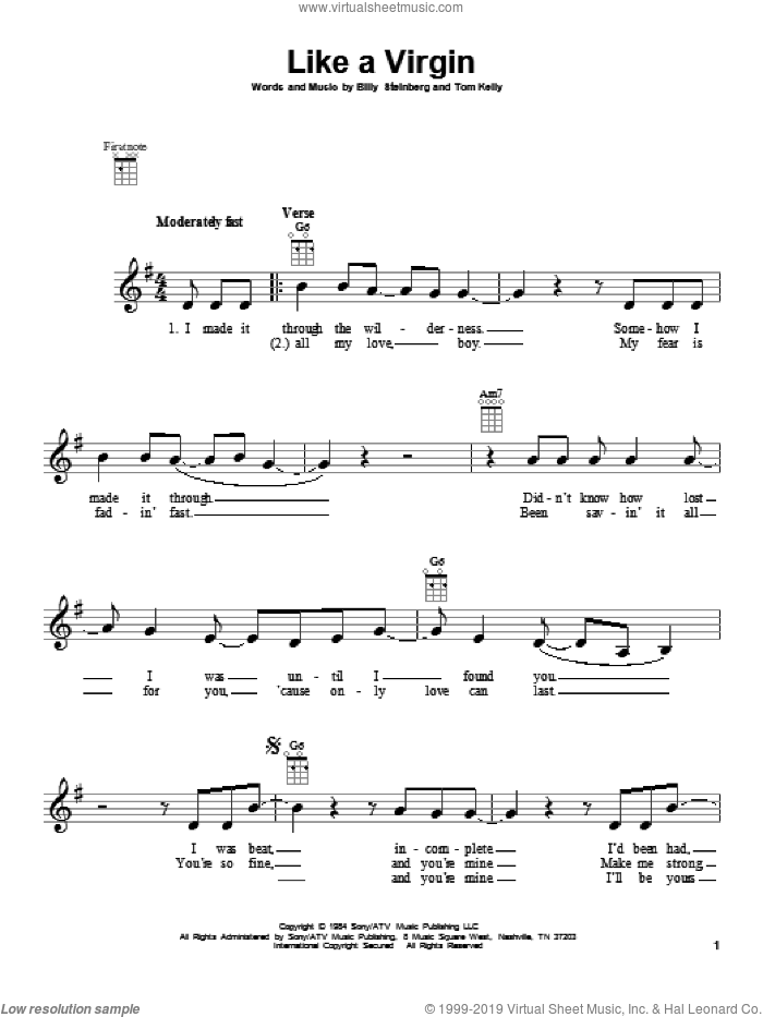 Like A Virgin sheet music for ukulele by Madonna, intermediate skill level