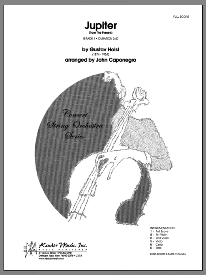 Jupiter (from The Planets) (COMPLETE) sheet music for orchestra by Gustav Holst and John Caponegro, classical score, intermediate skill level