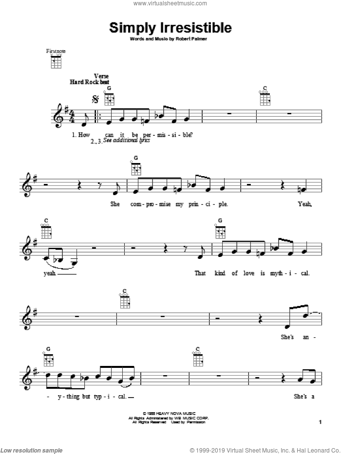 Simply Irresistible sheet music for ukulele by Robert Palmer, intermediate skill level