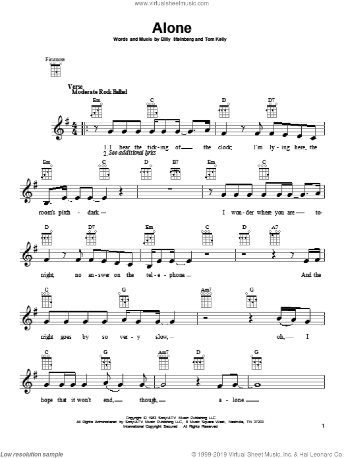 Alone sheet music for ukulele by Heart, intermediate skill level