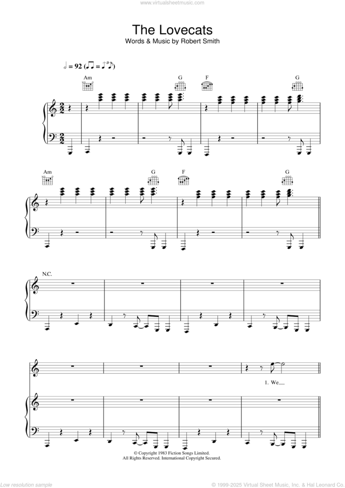 The Lovecats sheet music for voice, piano or guitar by The Cure and Robert Smith, intermediate skill level