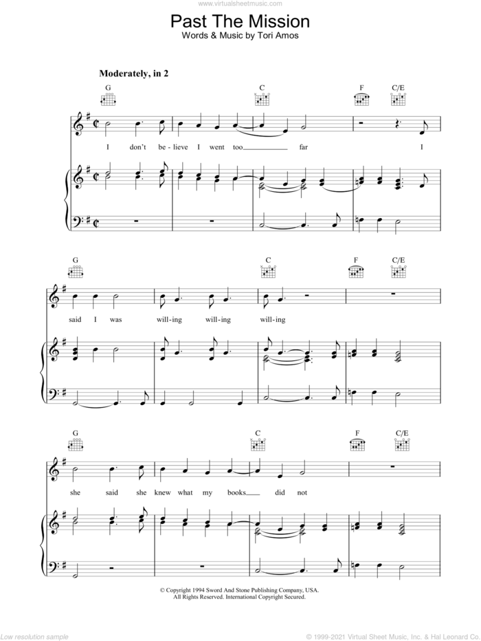 Past The Mission sheet music for voice, piano or guitar by Tori Amos, intermediate skill level