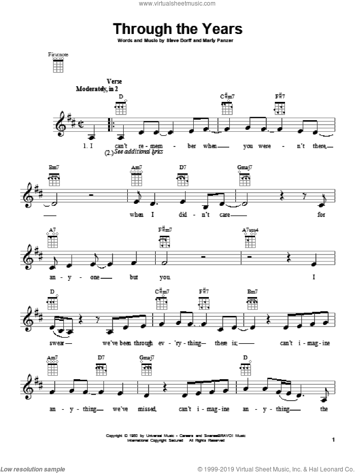 Through The Years sheet music for ukulele by Kenny Rogers, intermediate skill level