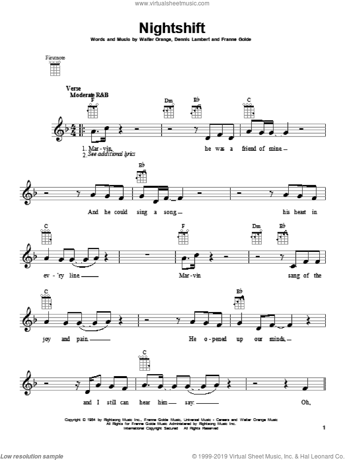Nightshift sheet music for ukulele by The Commodores, intermediate skill level