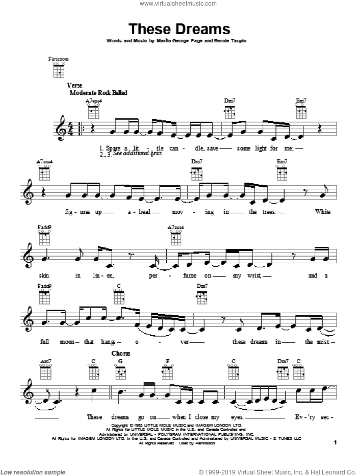 These Dreams sheet music for ukulele by Heart, intermediate skill level