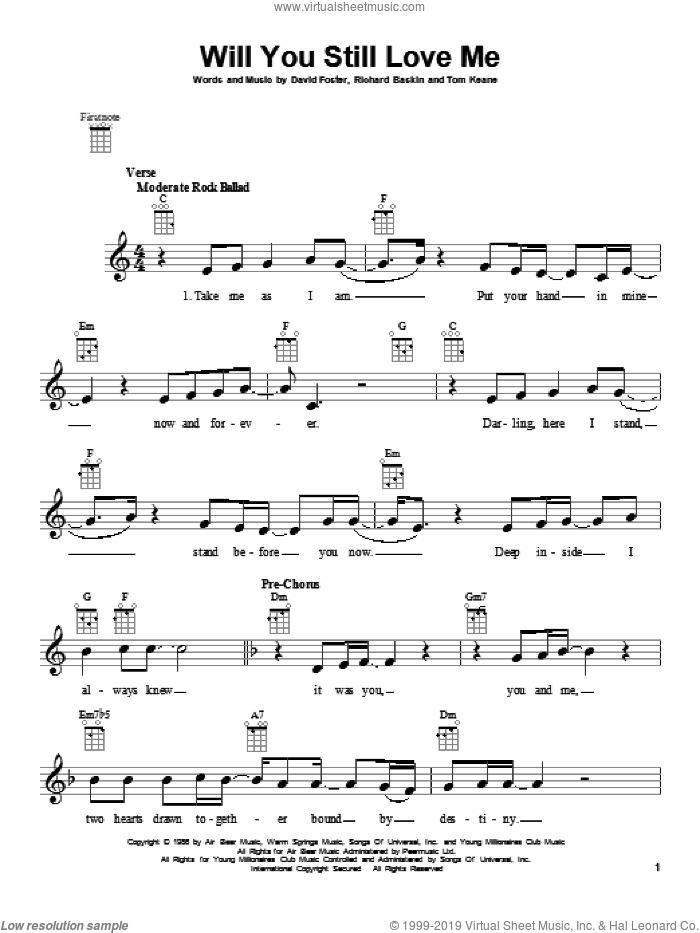 Will You Still Love Me sheet music for ukulele by Chicago, intermediate skill level
