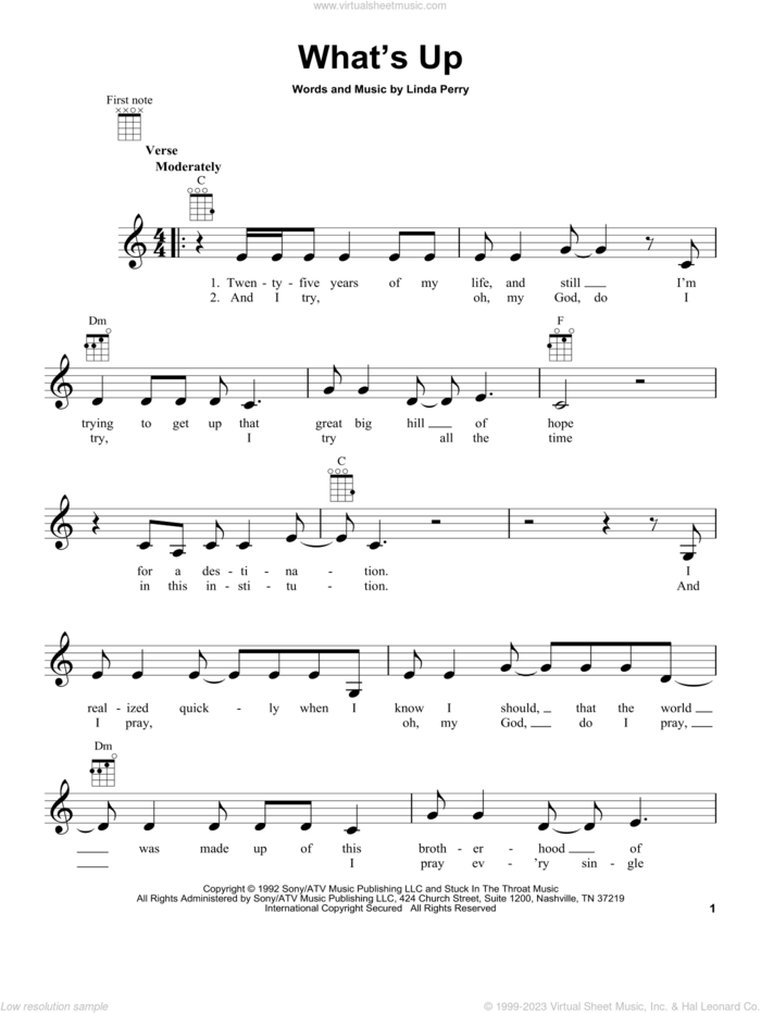 What's Up sheet music for ukulele by 4 Non Blondes, intermediate skill level
