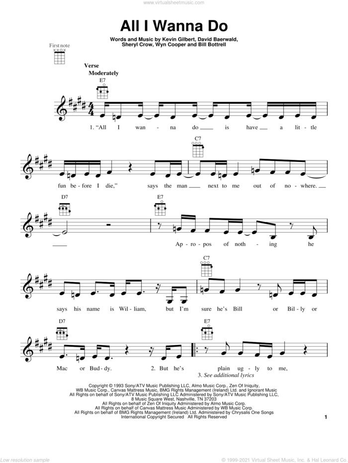 All I Wanna Do sheet music for ukulele by Sheryl Crow, intermediate skill level