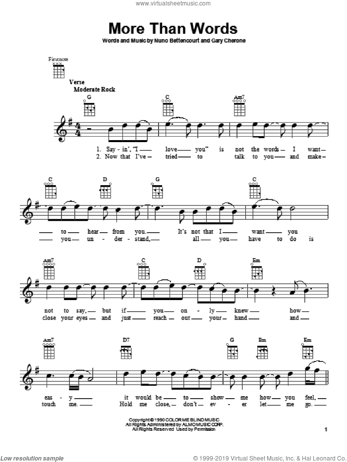 More Than Words sheet music for ukulele by Extreme, intermediate skill level