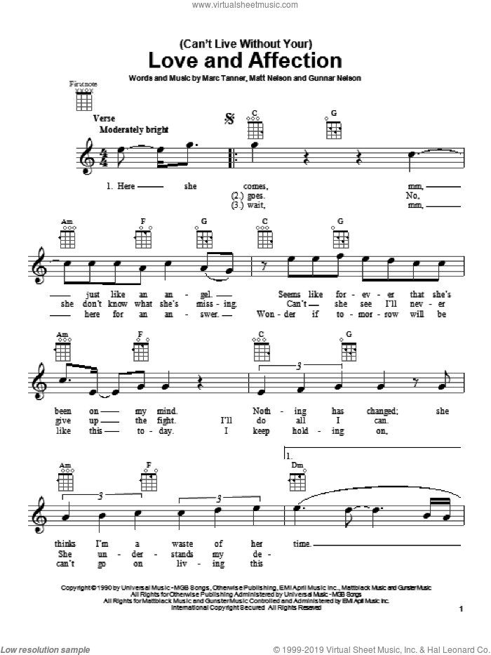 (Can't Live Without Your) Love And Affection sheet music for ukulele by Nelson, intermediate skill level