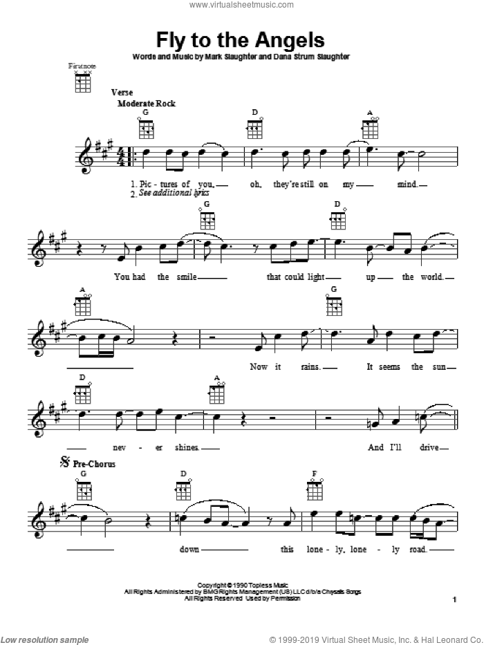Fly To The Angels sheet music for ukulele by Slaughter, intermediate skill level