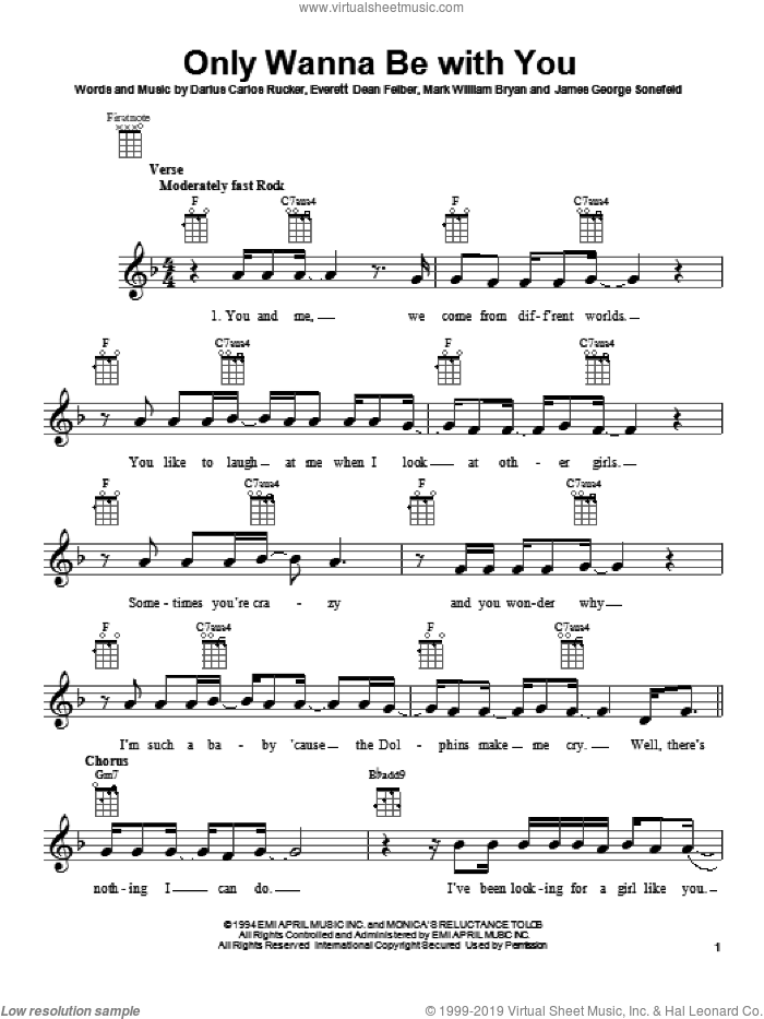 Only Wanna Be With You sheet music for ukulele by Hootie & The Blowfish, intermediate skill level