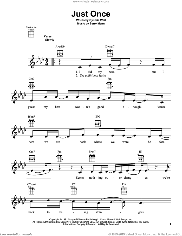 Just Once sheet music for ukulele by Quincy Jones featuring James Ingram, intermediate skill level