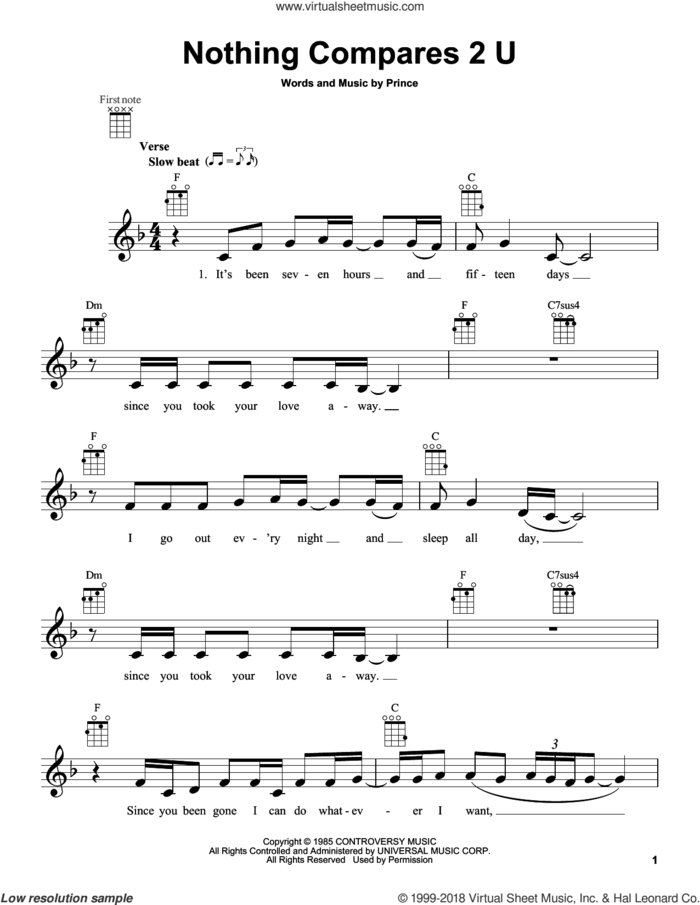 Nothing Compares 2 U sheet music for ukulele by Sinead O'Connor, intermediate skill level