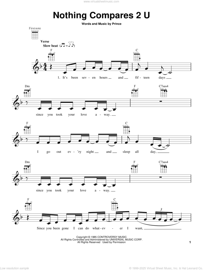 Nothing Compares 2 U sheet music for ukulele by Sinead O'Connor, intermediate skill level