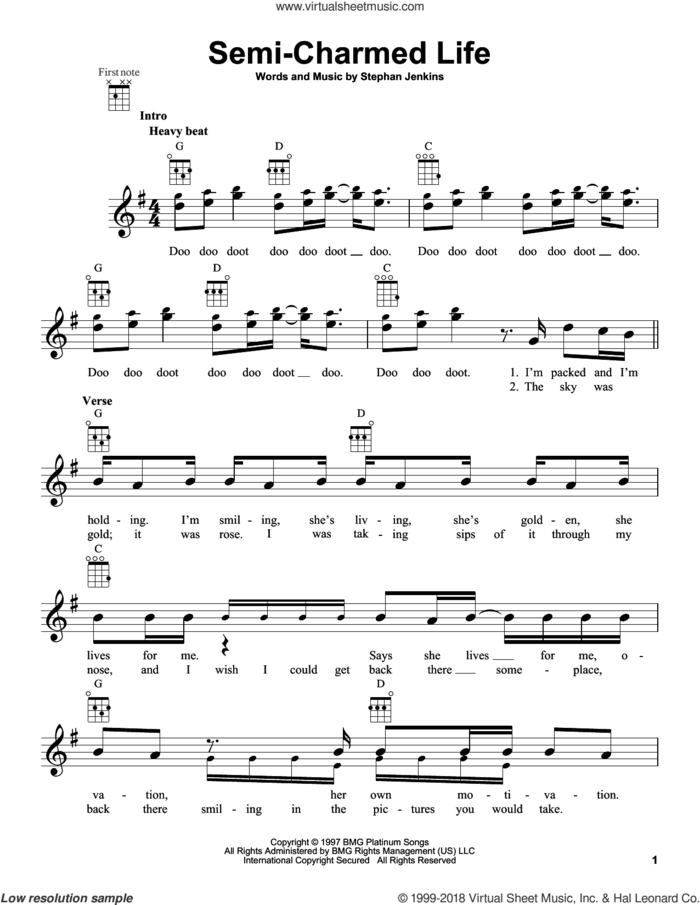 Semi-Charmed Life sheet music for ukulele by Third Eye Blind, intermediate skill level