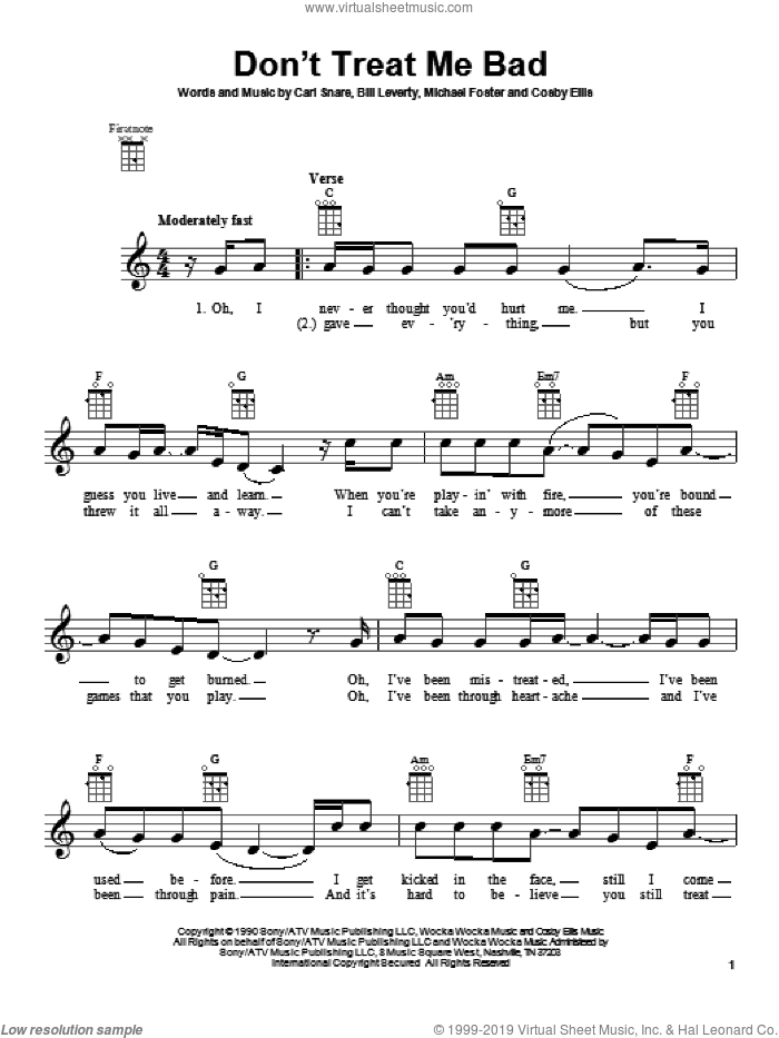 Don't Treat Me Bad sheet music for ukulele by Firehouse, intermediate skill level