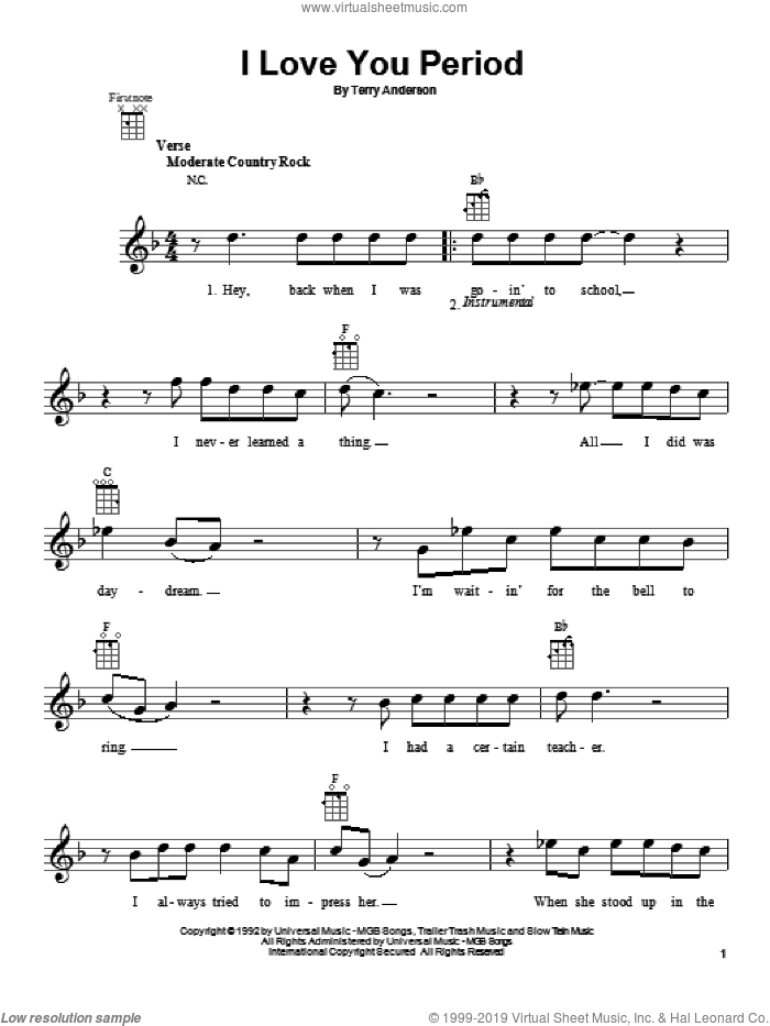 I Love You Period sheet music for ukulele by Dan Baird, intermediate skill level