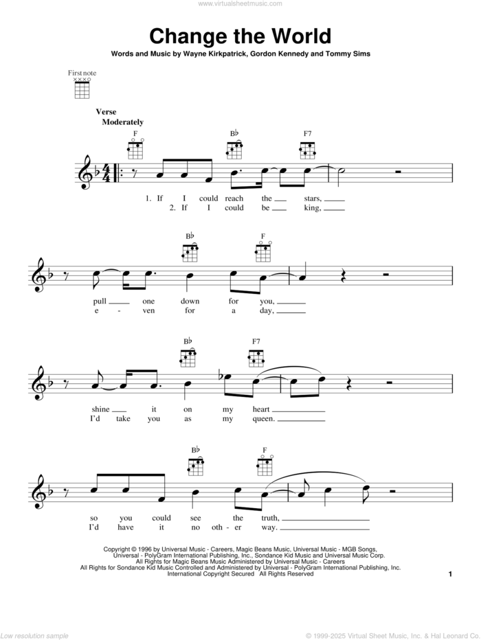 Change The World sheet music for ukulele by Eric Clapton, intermediate skill level